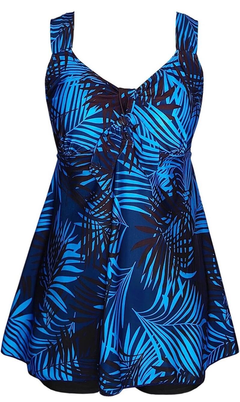 DANIFY Women’s Blue Black Palms Two Piece Swim-dress Plus Size 54 (US 22W) NEWg